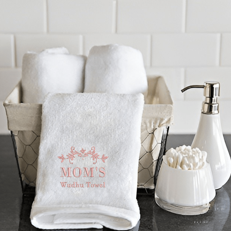 BYFT Embroidered for you (White) Ramadan Theme Personalized Hand Towel (Mom's Wudhu Towel) 100% Cotton, Highly Absorbent and Quick dry, Premium Wudhu Towel-600 Gsm