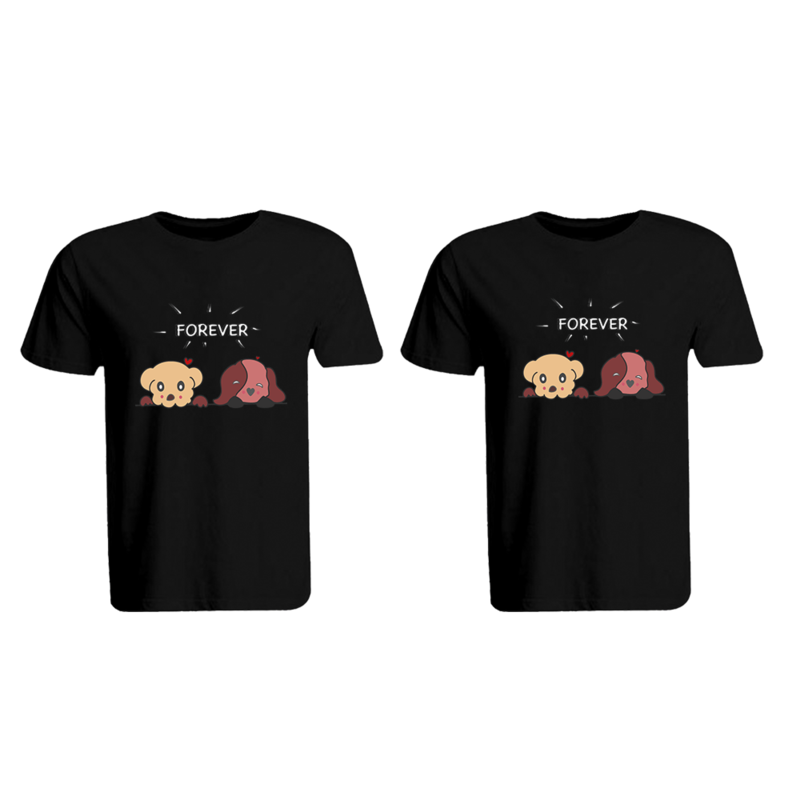 

BYFT (Black) Couple Printed Cotton T-shirt (Forever) Personalized Round Neck T-shirt (XL)-Set of 2 pcs-190 GSM