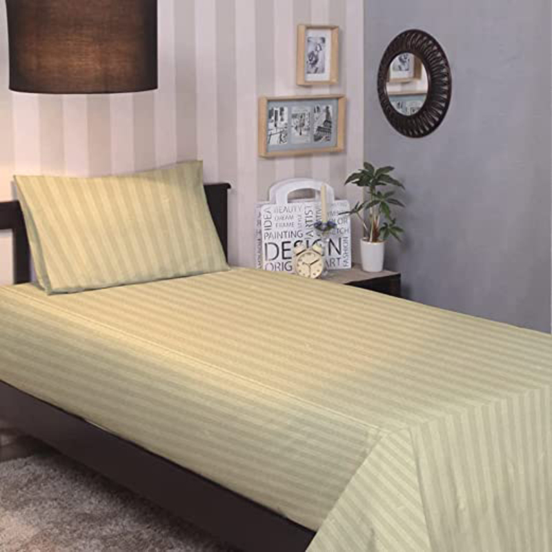 BYFT Tulip 100% Cotton Satin Stripe Flat Bed Sheet, 300 Tc, 1cm, 160 x 280cm, Single, Cream