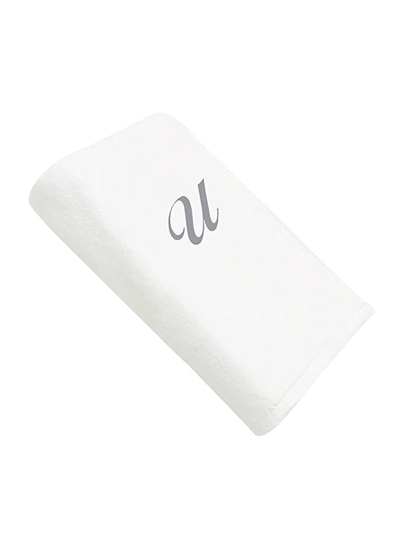 BYFT 2-Piece 100% Cotton Embroidered Letter U Bath & Hand Towel Set, White/Silver