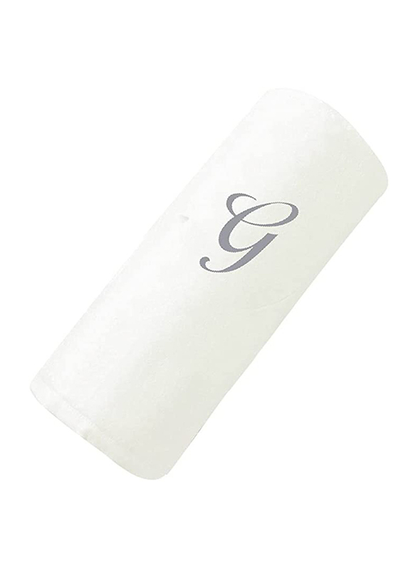 BYFT 100% Cotton Embroidered Letter G Hand Towel, 50 x 80cm, White/Silver