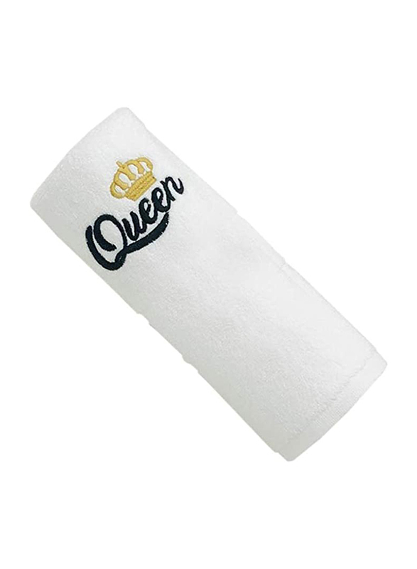 BYFT 2-Piece 100% Cotton Embroidered Queen & King Hand Towel Set, 50 x 80cm, White/Black