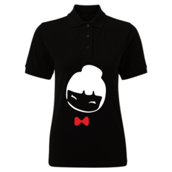 BYFT (Black) Printed Cotton T-shirt (Chinese Doll) Personalized Polo Neck T-shirt For Women (Medium)-Set of 1 pc-220 GSM