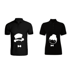 BYFT (Black) Couple Printed Cotton T-shirt (Chinese Couple) Personalized Polo Neck T-shirt (Large)-Set of 2 pcs-220 GSM