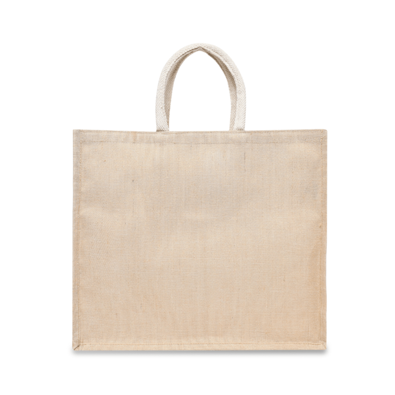 BYFT Laminated Juco Tote Bags with Gusset (Natural) Reusable Eco Friendly Shopping Bag (43.18 x 15.24 x 36.83 Cm) Set of 6 Pcs