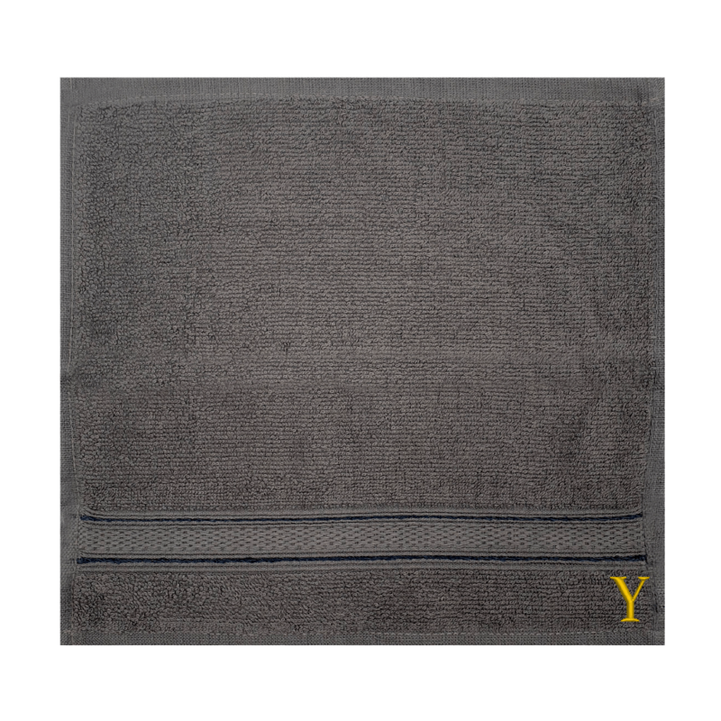 BYFT Daffodil (Dark Grey) Monogrammed Face Towel (30 x 30 Cm-Set of 6) 100% Cotton, Absorbent and Quick dry, High Quality Bath Linen-500 Gsm Golden Thread Letter "Y"