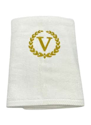 BYFT 2-Piece 100% Cotton Embroidered Letter V Bath & Hand Towel Set, White/Gold