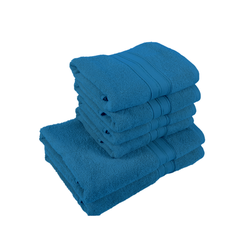 BYFT Home Trendy (Blue) 4 Hand Towel (50 x 90 Cm) & 2 Bath Towel (70 x 140 Cm) 100% Cotton Highly Absorbent, High Quality Bath linen with Striped Dobby 550 Gsm Set of 6