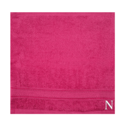 BYFT Daffodil (Fuchsia Pink) Monogrammed Face Towel (30 x 30 Cm-Set of 6) 100% Cotton, Absorbent and Quick dry, High Quality Bath Linen-500 Gsm White Thread Letter "N"