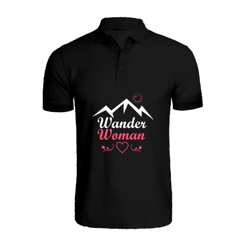 

BYFT (Black) Printed Cotton T-shirt (Wander women) Personalized Polo Neck T-shirt For Women (Medium)-Set of 1 pc-220 GSM