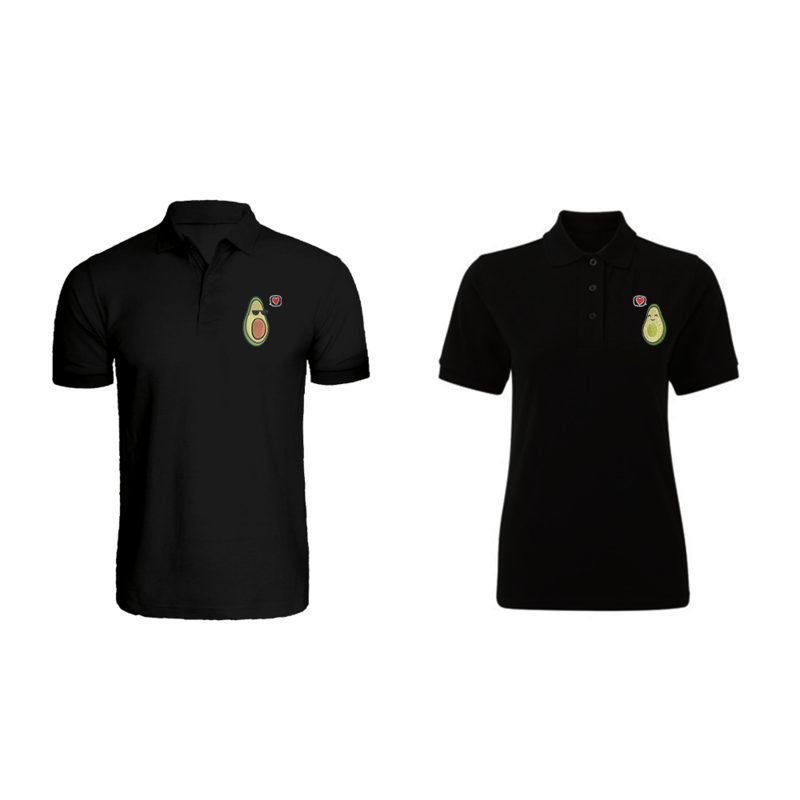 

BYFT (Black) Couple Embroidered Cotton T-shirt (Avocado Couple) Personalized Polo Neck T-shirt (Small)-Set of 2 pcs-220 GSM