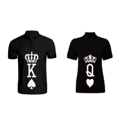 BYFT (Black) Couple Printed Cotton T-shirt (Crown King & Queen) Personalized Polo Neck T-shirt (Large)-Set of 2 pcs-220 GSM