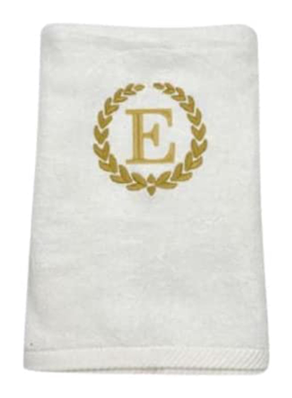 BYFT 100% Cotton Embroidered Monogrammed Letter E Hand Towel, 50 x 80cm, White/Gold