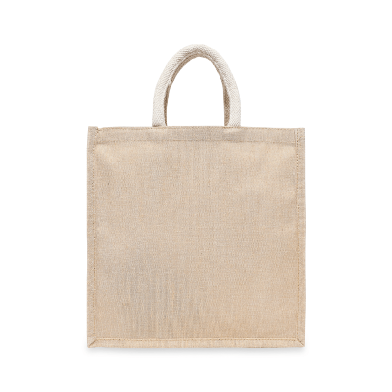 BYFT Laminated Juco Tote Bags with Gusset (Natural) Reusable Eco Friendly Shopping Bag (33.02 x 10.16 x 33.02 Cm) Set of 24 Pcs