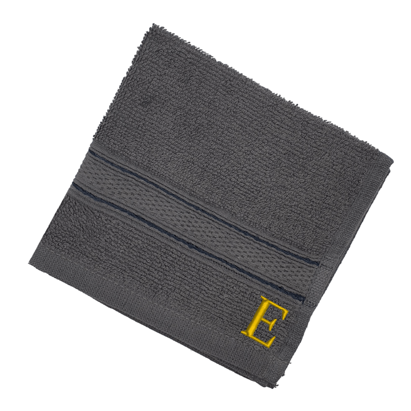 BYFT Daffodil (Dark Grey) Monogrammed Face Towel (30 x 30 Cm-Set of 6) 100% Cotton, Absorbent and Quick dry, High Quality Bath Linen-500 Gsm Golden Thread Letter "E"