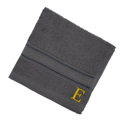 BYFT Daffodil (Dark Grey) Monogrammed Face Towel (30 x 30 Cm-Set of 6) 100% Cotton, Absorbent and Quick dry, High Quality Bath Linen-500 Gsm Golden Thread Letter "E"