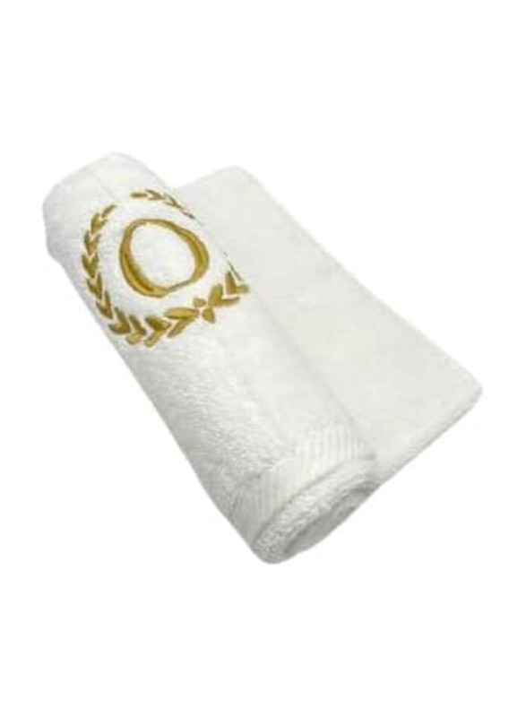 BYFT 2-Piece 100% Cotton Embroidered Letter O Bath & Hand Towel Set, White/Gold