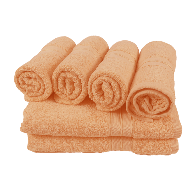BYFT Home Trendy (Peach) 4 Hand Towel (50 x 90 Cm) & 2 Bath Towel (70 x 140 Cm) 100% Cotton Highly Absorbent, High Quality Bath linen with Striped Dobby 550 Gsm Set of 6