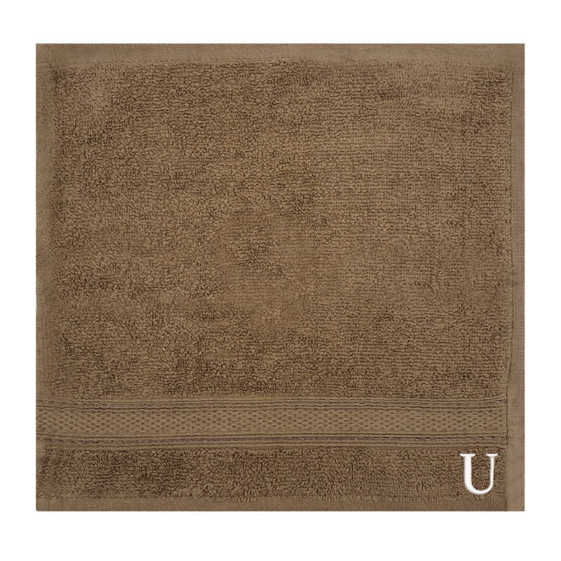 BYFT Daffodil (Dark Beige) Monogrammed Face Towel (30 x 30 Cm-Set of 6) 100% Cotton, Absorbent and Quick dry, High Quality Bath Linen-500 Gsm White Thread Letter "U"