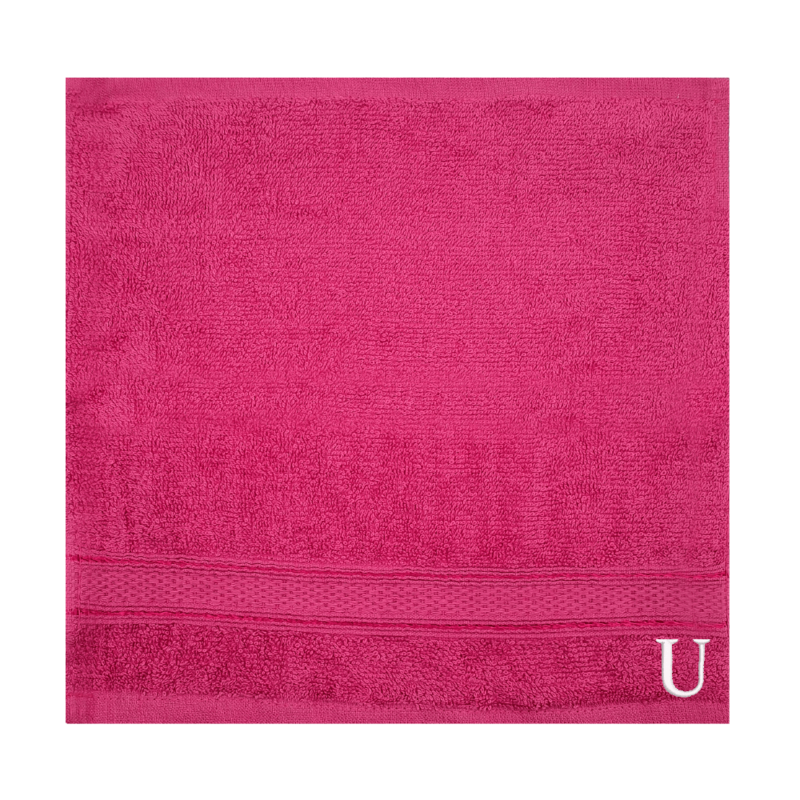 BYFT Daffodil (Fuchsia Pink) Monogrammed Face Towel (30 x 30 Cm-Set of 6) 100% Cotton, Absorbent and Quick dry, High Quality Bath Linen-500 Gsm White Thread Letter "U"
