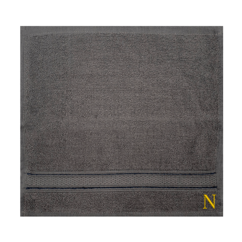 BYFT Daffodil (Dark Grey) Monogrammed Face Towel (30 x 30 Cm-Set of 6) 100% Cotton, Absorbent and Quick dry, High Quality Bath Linen-500 Gsm Golden Thread Letter "N"