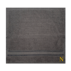 BYFT Daffodil (Dark Grey) Monogrammed Face Towel (30 x 30 Cm-Set of 6) 100% Cotton, Absorbent and Quick dry, High Quality Bath Linen-500 Gsm Golden Thread Letter "N"