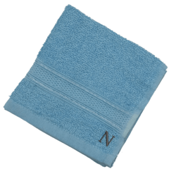 BYFT Daffodil (Light Blue) Monogrammed Face Towel (30 x 30 Cm-Set of 6) 100% Cotton, Absorbent and Quick dry, High Quality Bath Linen-500 Gsm Black Thread Letter "N"