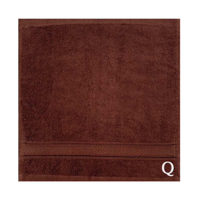 BYFT Daffodil (Brown) Monogrammed Face Towel (30 x 30 Cm-Set of 6) 100% Cotton, Absorbent and Quick dry, High Quality Bath Linen-500 Gsm White Thread Letter "Q"