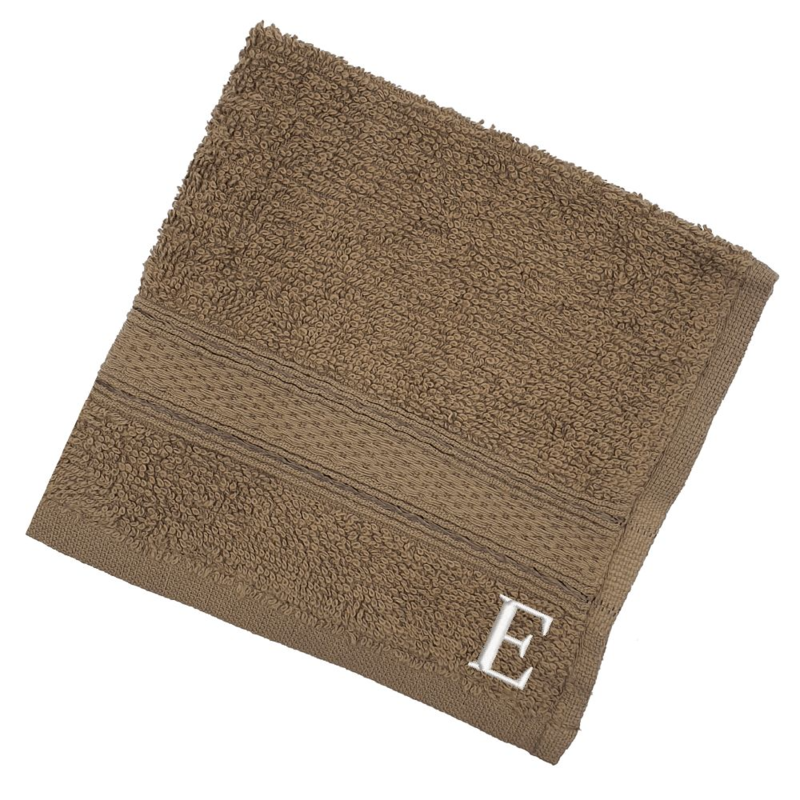 BYFT Daffodil (Dark Beige) Monogrammed Face Towel (30 x 30 Cm-Set of 6) 100% Cotton, Absorbent and Quick dry, High Quality Bath Linen-500 Gsm White Thread Letter "E"