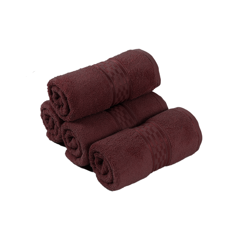 BYFT Home Ultra (Burgundy) Premium Hand Towel  (50 x 90 Cm - Set of 4) 100% Cotton Highly Absorbent, High Quality Bath linen with Checkered Dobby 550 Gsm