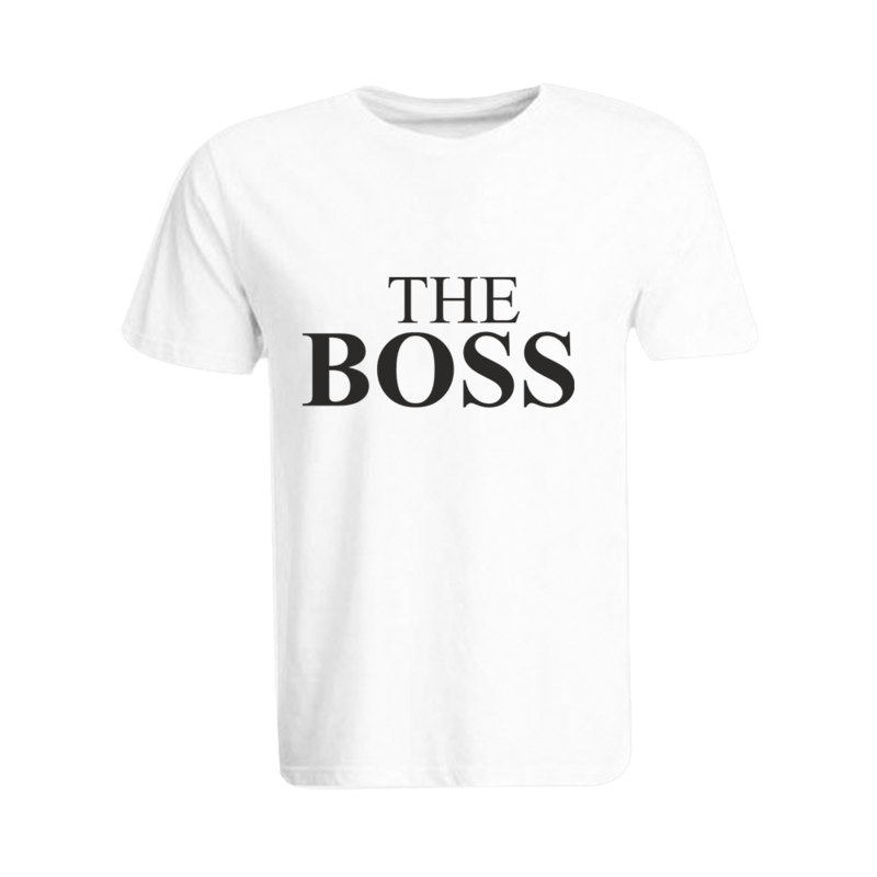 BYFT (White) Printed Cotton T-shirt (The Boss) Personalized Round Neck T-shirt For Men (2XL)-Set of 1 pc-190 GSM