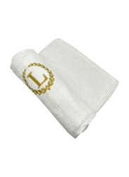 BYFT 2-Piece 100% Cotton Embroidered Letter L Bath & Hand Towel Set, White/Gold