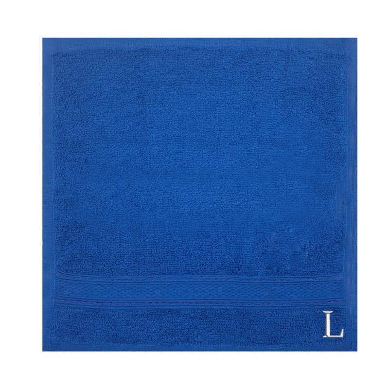 BYFT Daffodil (Royal Blue) Monogrammed Face Towel (30 x 30 Cm-Set of 6) 100% Cotton, Absorbent and Quick dry, High Quality Bath Linen-500 Gsm White Thread Letter "L"