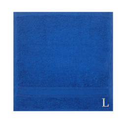 BYFT Daffodil (Royal Blue) Monogrammed Face Towel (30 x 30 Cm-Set of 6) 100% Cotton, Absorbent and Quick dry, High Quality Bath Linen-500 Gsm White Thread Letter "L"