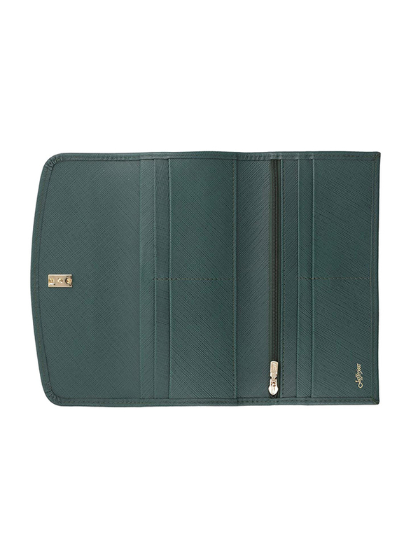 Jafferjees Forget Me Not Leather Tri-Fold Wallet for Women, Green