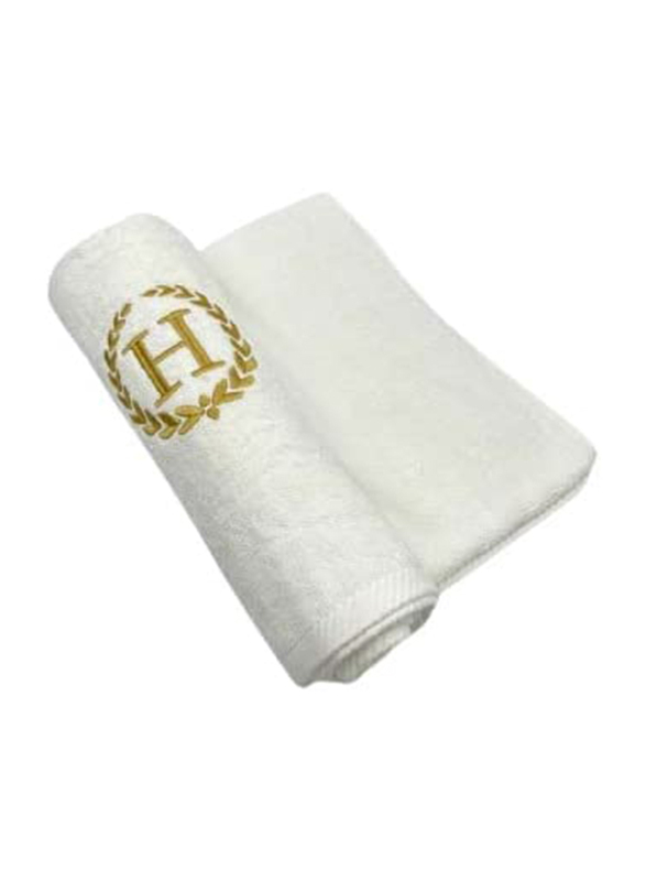 BYFT 100% Cotton Embroidered Monogrammed Letter H Hand Towel, 50 x 80cm, White/Gold