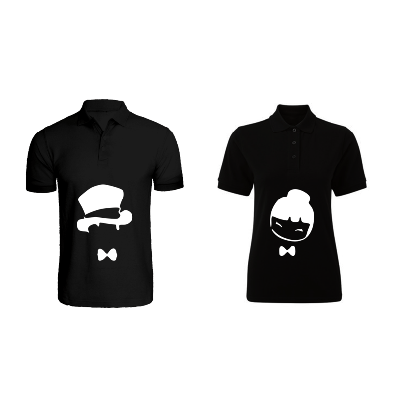 

BYFT (Black) Couple Printed Cotton T-shirt (Chinese Couple) Personalized Polo Neck T-shirt (Medium)-Set of 2 pcs-220 GSM