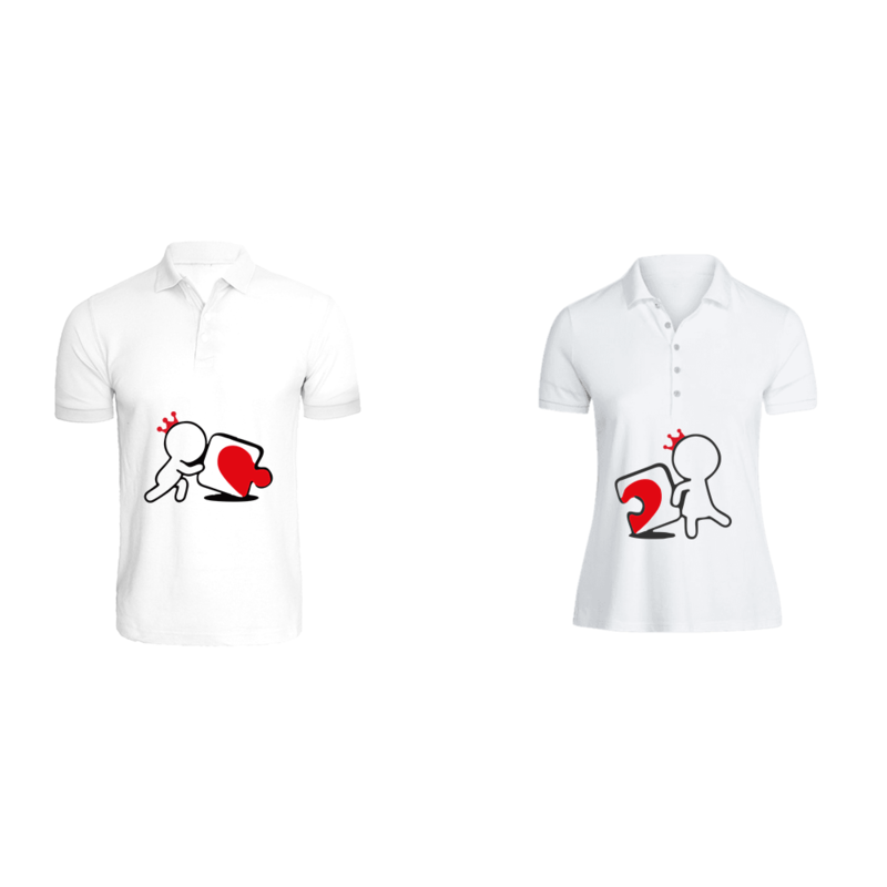 BYFT (White) Couple Printed Cotton T-shirt (Perfect Match) Personalized Polo Neck T-shirt (Small)-Set of 2 pcs-220 GSM