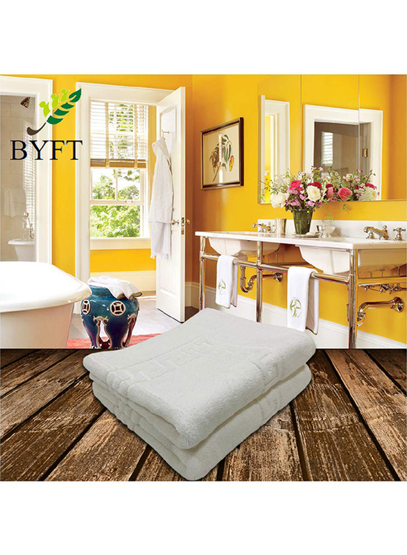 BYFT 2-Piece Magnolia 100% Cotton Bath Mat Towel Set, 50 x 80cm, White