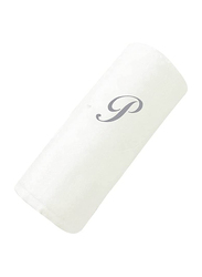 BYFT 100% Cotton Embroidered Letter P Bath Towel, 70 x 140cm, White/Silver