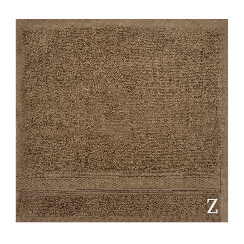 BYFT Daffodil (Dark Beige) Monogrammed Face Towel (30 x 30 Cm-Set of 6) 100% Cotton, Absorbent and Quick dry, High Quality Bath Linen-500 Gsm White Thread Letter "Z"