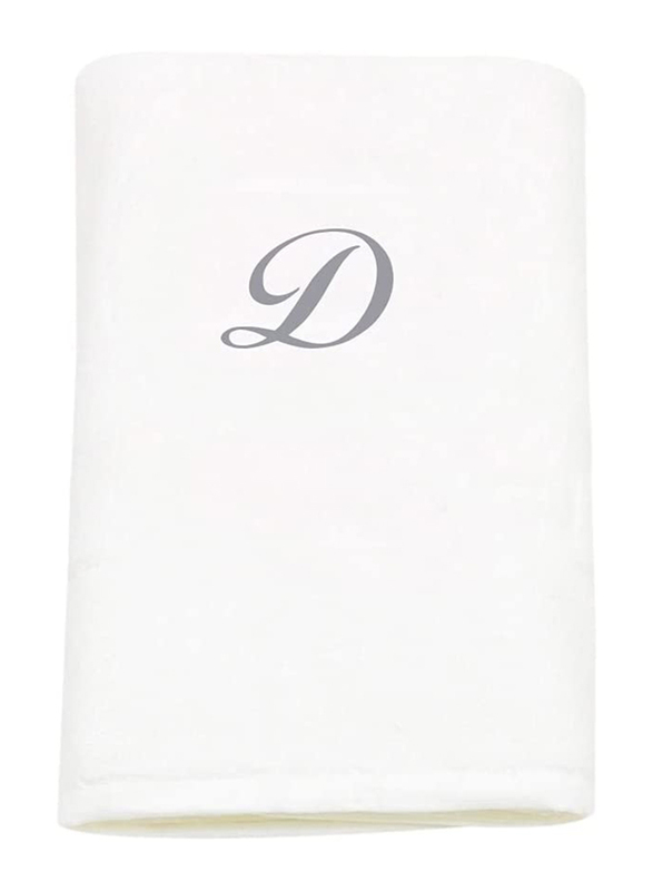 BYFT 100% Cotton Embroidered Letter D Hand Towel, 50 x 80cm, White/Silver