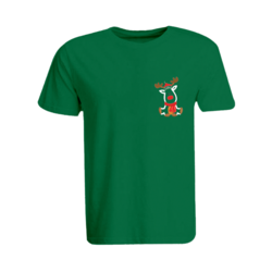BYFT (Green) Holiday Themed Embroidered Cotton T-shirt (Reindeer With Christmas Cap) Unisex Personalized Round Neck T-shirt (Medium)-Set of 1 pc-190 GSM