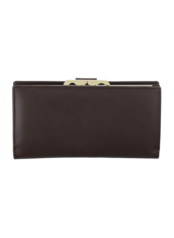 Jafferjees Fuschia Leather Bi-Fold Wallet for Women, Dark Brown