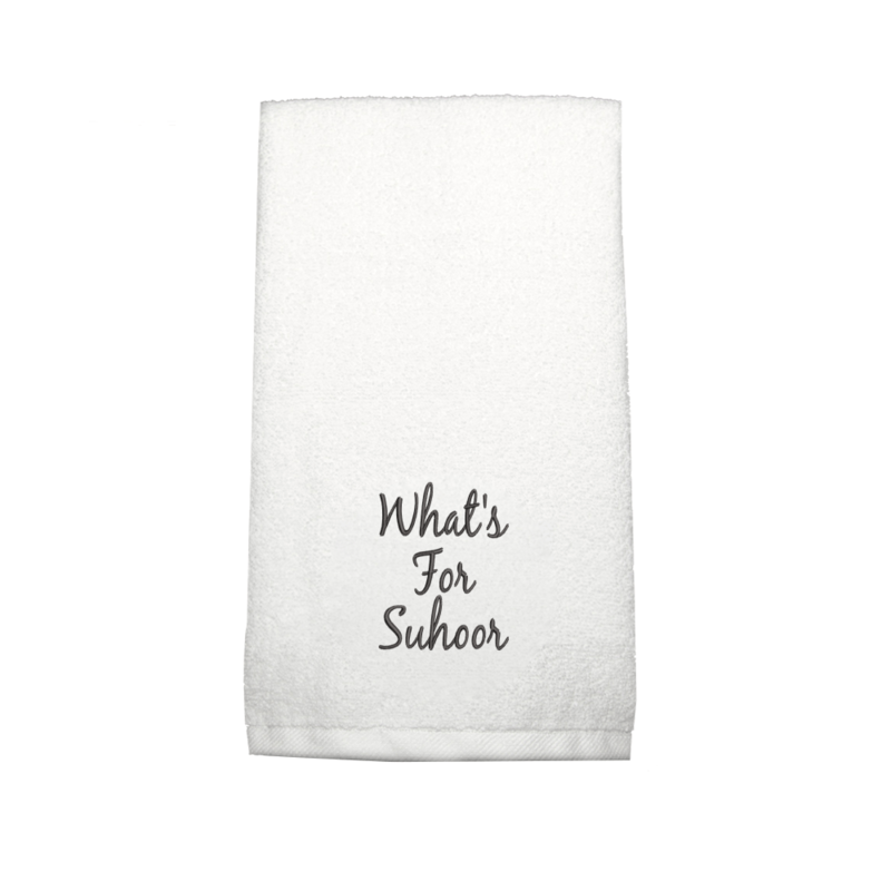 BYFT Embroidered for you (White) Ramadan Theme Personalized Hand Towel (What's for Suhoor) 100% Cotton, Highly Absorbent and Quick dry, Premium Kitchen Towel-600 Gsm