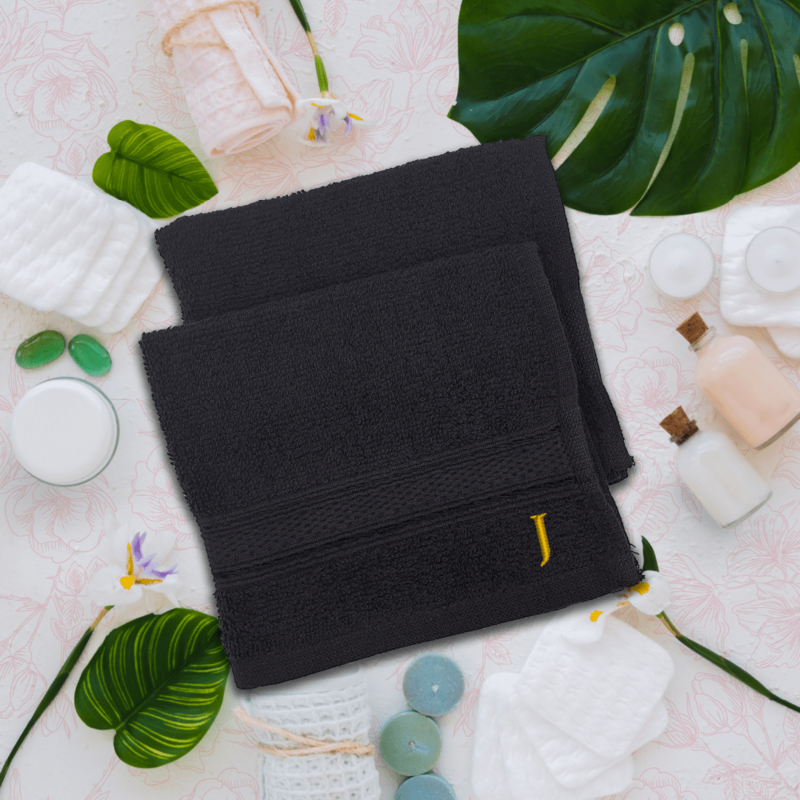 

BYFT Daffodil (Black) Monogrammed Face Towel (30 x 30 Cm-Set of 6) 100% Cotton, Absorbent and Quick dry, High Quality Bath Linen-500 Gsm Golden Thread