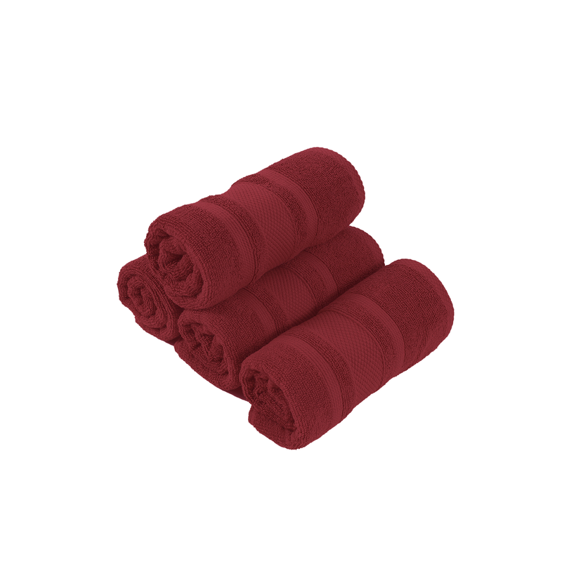 BYFT Home Castle (Maroon) Premium Hand Towel  (50 x 90 Cm - Set of 4) 100% Cotton Highly Absorbent, High Quality Bath linen with Diamond Dobby 550 Gsm