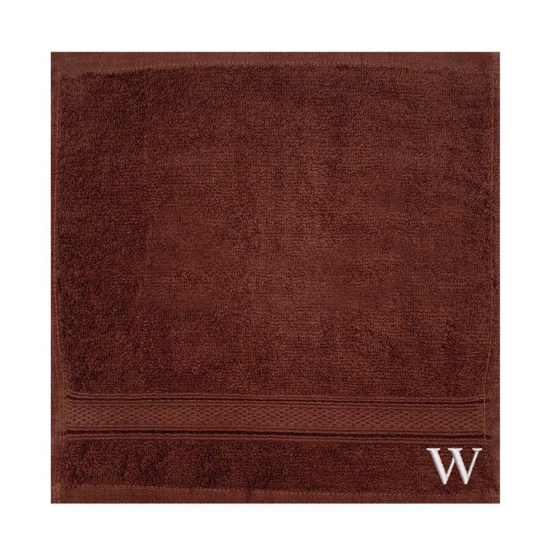 BYFT Daffodil (Brown) Monogrammed Face Towel (30 x 30 Cm-Set of 6) 100% Cotton, Absorbent and Quick dry, High Quality Bath Linen-500 Gsm White Thread Letter "W"