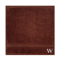 BYFT Daffodil (Brown) Monogrammed Face Towel (30 x 30 Cm-Set of 6) 100% Cotton, Absorbent and Quick dry, High Quality Bath Linen-500 Gsm White Thread Letter "W"