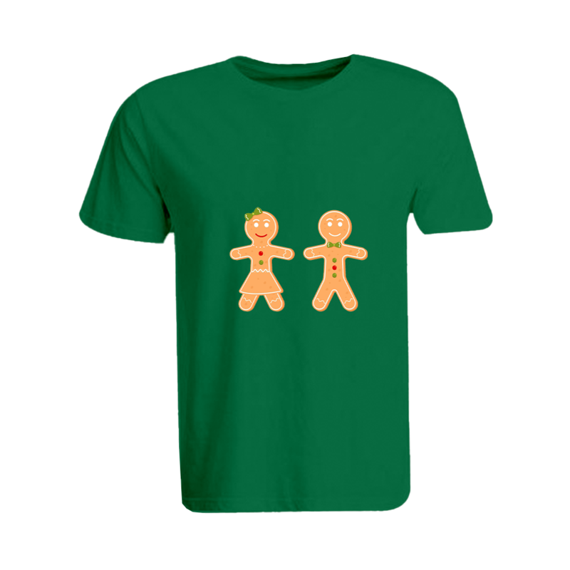 

BYFT (Green) Holiday Themed Printed Cotton T-shirt (Gingerbread) Unisex Personalized Round Neck T-shirt (Large)-Set of 1 pc-190 GSM